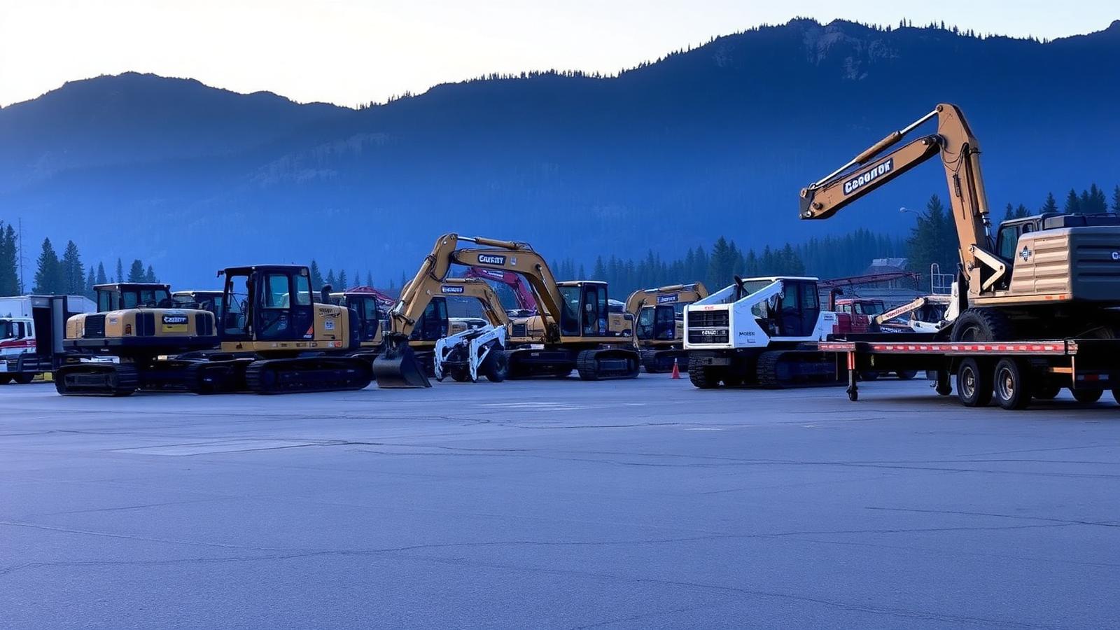 Heavy forestry and land clearing equipment staged at an operations yard